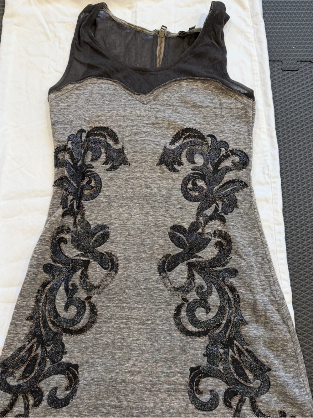 Sleeveless Gray Embroidered Tank Dress